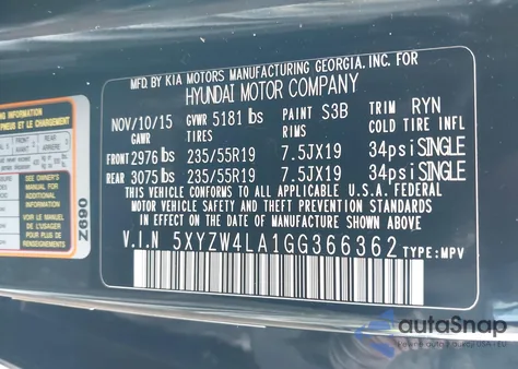 2016 Hyundai Santa Fe Sport 2.0L Turbo from USA, damaged, VIN 5XYZW4LA1GG366362